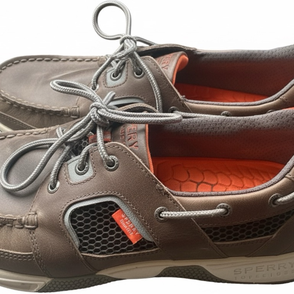 Sperry Men's Dark Brown and Orange slip on sea kite Boat Shoes